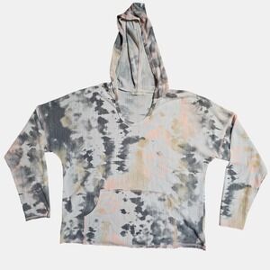 Saints & Hearts Tie Dye Ribbed Knit Scoop Neck Hoodie Sweatshirt XL Lounge Gym